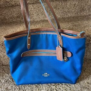 Coach Vibrant Blue and Tan Tote Bag